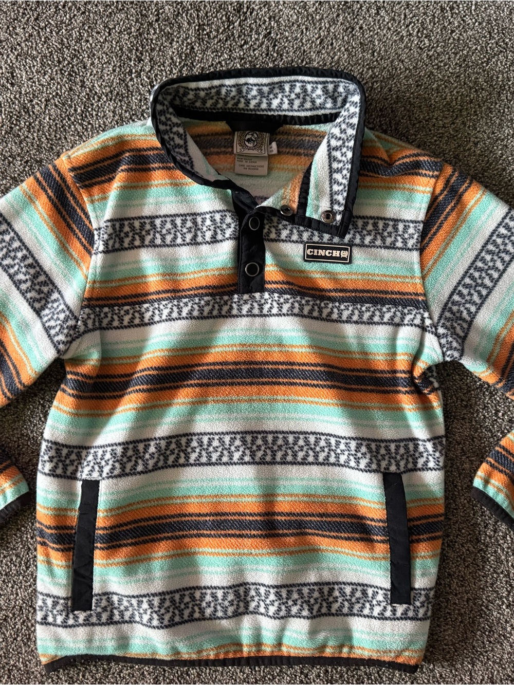 Cinch Striped Sherpa Pullover - Mint, Orange & Black